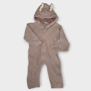 GUC Stella McCartney Kids Knit Hooded Baby Bunny One-Piece in Mauve - 9 months